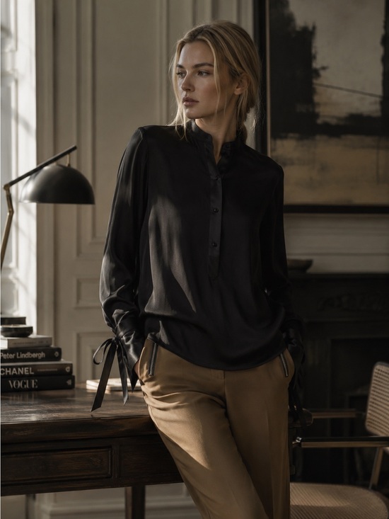 rag & bone Tops - Rag & Bone "Dylan" Black 100% Silk Tie-Cuff Blouse - Size Small - Like New